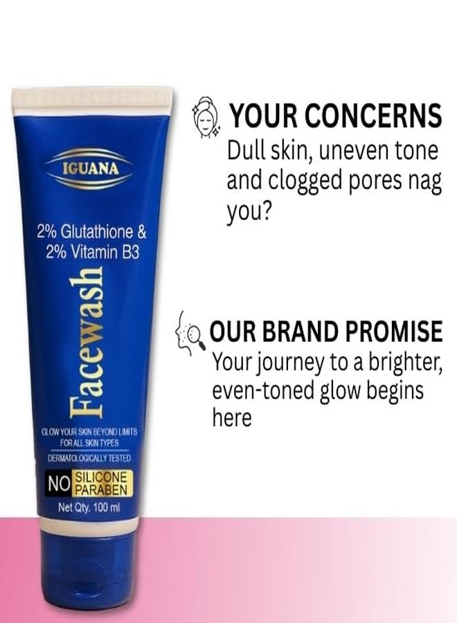 Iguana 2% Glutathione Face Wash with 2% Vitamin B3 | Brightening Facial Cleanser for Dark Spots, Pigmentation & Uneven Skin Tone | Sulfate-Free | 100 ml (3.38 fl oz) - Image 4